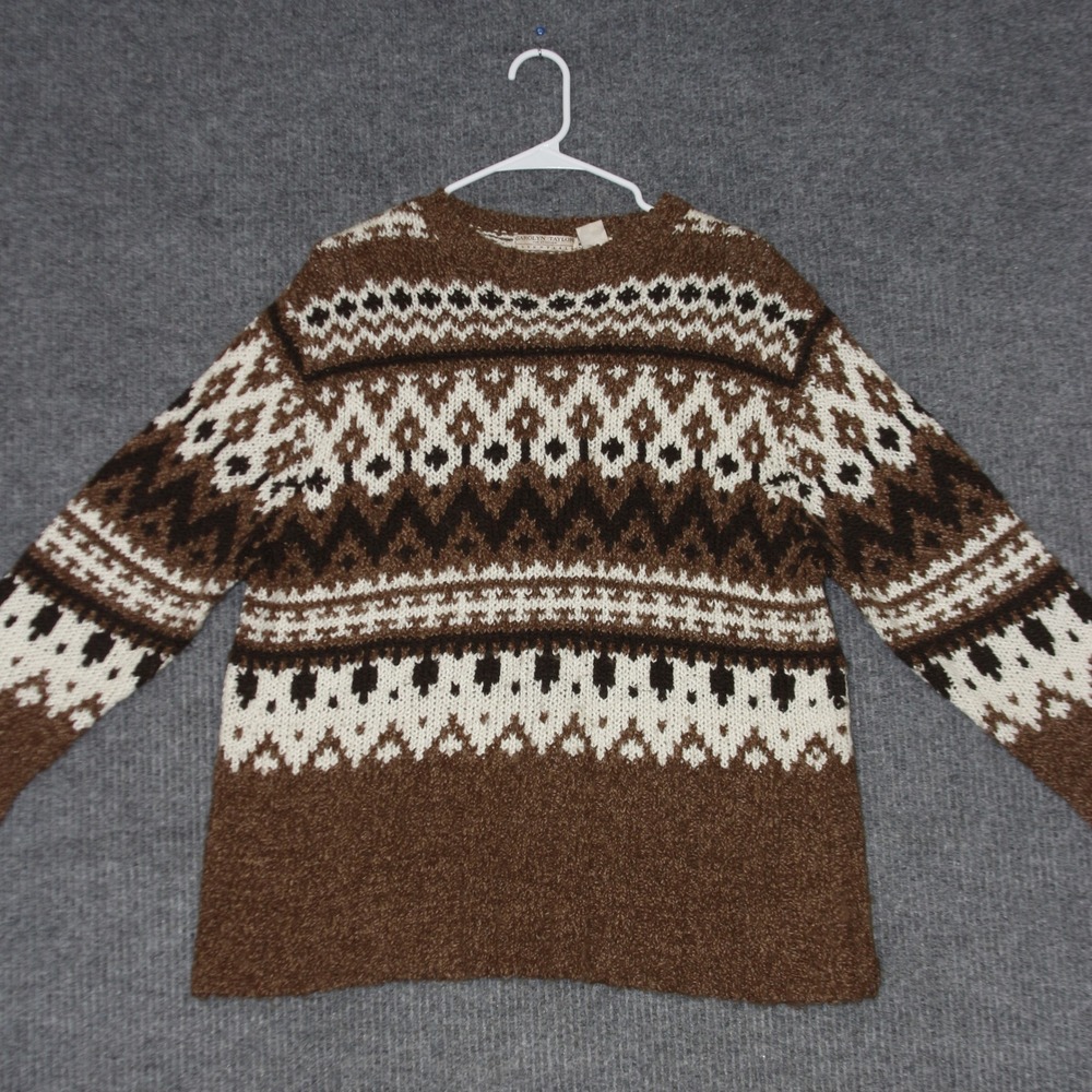 Carolyn‎ Taylor Essentials Womens Fair Isle Knit Sweater XL Brown White Acrylic